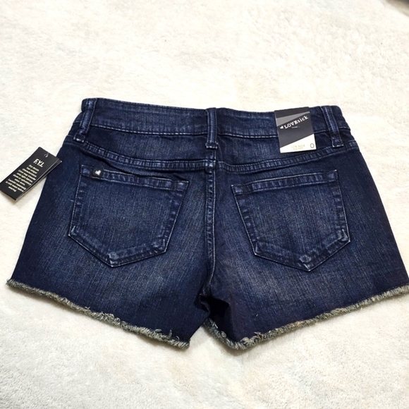 Lovesick Blue Jean Shorts w/ White Crochet Skull Lace Overlay Raw Hem Distressed - Picture 5 of 10